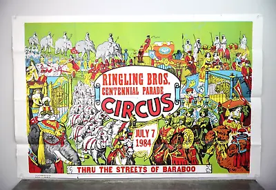 Vintage 1984 Ringling Bros Centennial Parade Circus Poster Banner Cincinatti OH • $69.99