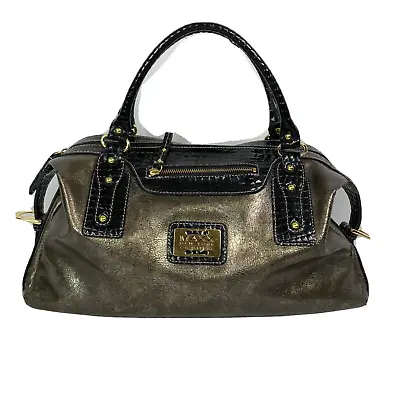 Maxx New York Handbag Metallic Black Gold Faux Leather Crocodile Shoulder Bag • $24.01