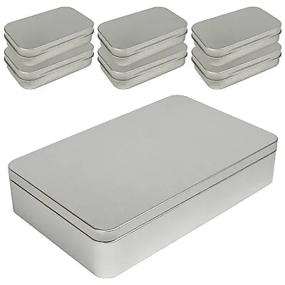 Large Silver Metal Rectangular Empty Tin Box Containers Storage Organization • $49.99