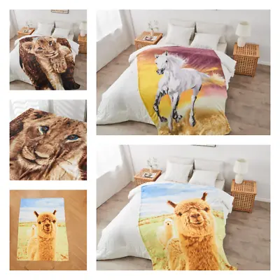 New 3D Animal Print Effect Faux Fur Throw 150x200 Size Fleece Blanket Soft Warm • £10.50