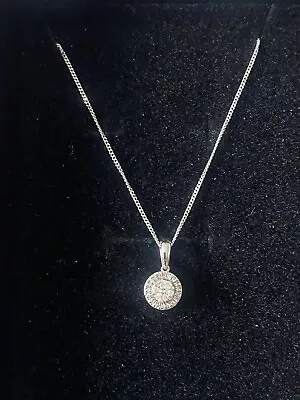 9ct White Gold Real Diamond Halo Pendant Necklace • £115