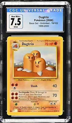 CGC 7.5 Dugtrio Base Set 19/102 Error Obstruction Pokemon (2000) UK 4th Print • $90