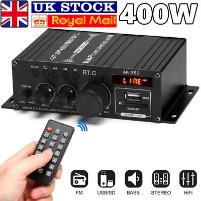400W 12V HiFi Bluetooth Digital Power Amplifier Mini Stereo Audio Amp Car Home • £18.89