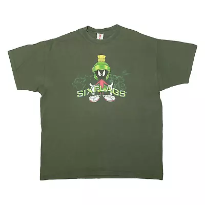 WARNER BROS Six Flags Theme Park Mens T-Shirt Green USA L • £10.99