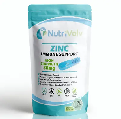 NutriVolv™ Zinc 120 Tablets 30mg Immune Health Fertility Vision Acne Skin Hair • £4.49