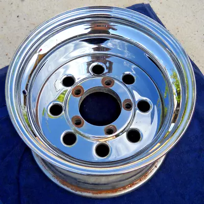 1992 VINTAGE 15 X10  CHROME MOD STYLE 8 CIRCLE HOLE CUSTOM STEEL WHEEL. 5x5.5 . • $199.99