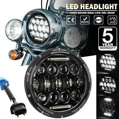 Pair 7 Inch Round LED Headlights DRL Hi/Lo Beam For GQ PATROL Jeep Wrangler JK • $75.99