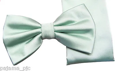 Men Pastel Mint Green Butterfly Style Pre-tied Bowtie & Pocket Square Hanky Set • $12.40