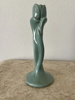 Vintage Van Briggle Bud VaseTurquoise Teal Green Pottery Candle Stick Holder 8  • $65.95