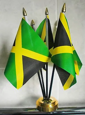 JAMAICA TABLE FLAG SET 5 Flags Plus GOLDEN BASE JAMAICAN CARIBBEAN RASTA • £9.99