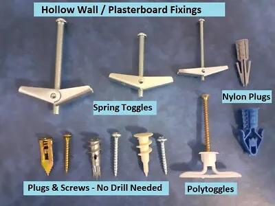 Hollow Cavity Stud & Plasterboard Wall Fixings With Screws - All Types & Sizes • £2.10