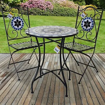 Mosaic Bistro Set Outdoor Patio Garden Furniture Dining Set Table Folding Chairs • £59.99