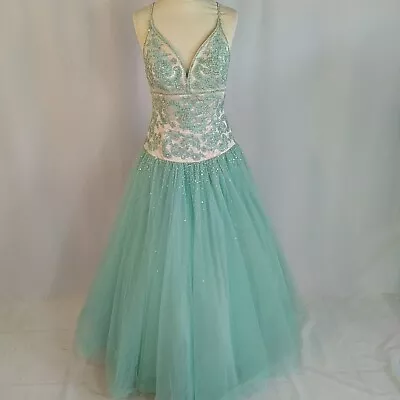 Alyce Designs Dress Mint Green Tiffany Prom Beaded Evening Occasion Layer UK 10 • £24.99