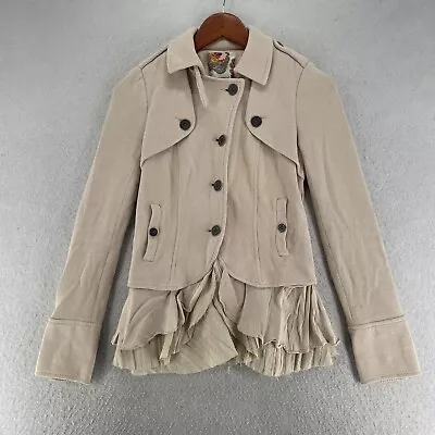 Free People Cream Ruffled Peplum Military Jacket Blazer Size 0 • $17.99