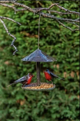 Hanging Bird Feeder Recycled Metal Robin Fair Trade Bird Seed Meal Worm Holder • £32.95