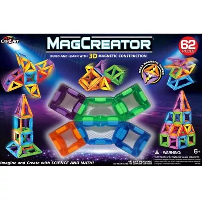 Cra-Z-Art MagCreator 62 Pieces Multicolor Magnetic Tiles Set • $59.99