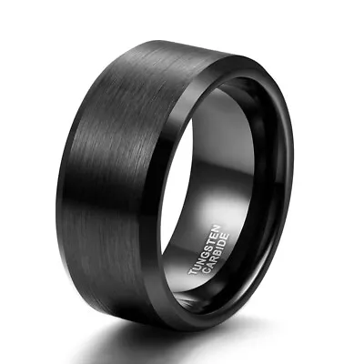 Tungsten Ring Men 10MM Black Matte  Brushed Thumb Ring Men Christmas Gift • $79.19