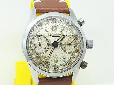 Vintage Minerva Chronograph Cal 13-20 Ch Watch Pilot Factory Dial Extremly Rare • $4488