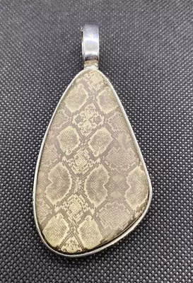 Large Snakeskin Print Silver Magnetic Slide Reversible Pendant 3-5/8 Inch Grey • $8