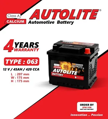 Car Battery  Type 063 12v 45ah 420cca  With 4 Years Warranty Maintenance Free  • £45.90