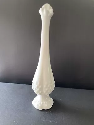 Vintage Fenton  White Milk Glass Hobnail Footed Swung Bud Vase 10 1/2   • $15