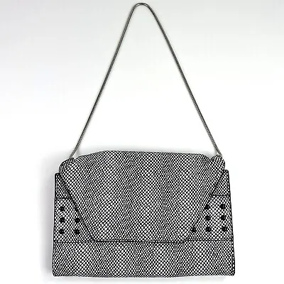 Milly Faux Leather Clutch Shoulder Bag W/ Beaded Front & Silver Chain • $39.99