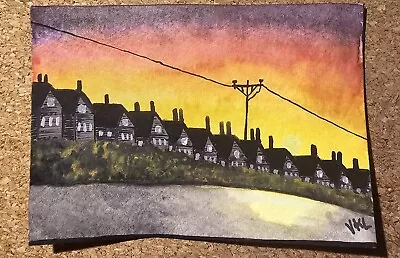 Watercolour Aceo Painting Houses Sunset Street New Original Work By Vicki 2024 • £3.50