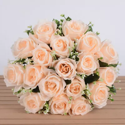 Fake Rose Flower Silk Artificial Flowers Bouquet Wedding Home Party 18 Heads • £7.55