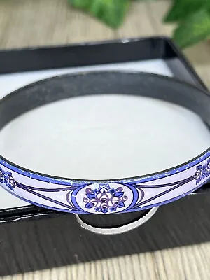 Signed Vintage Micheala Frey Purple Floral Enamel Bangle Bracelet 3/8  Austria • £14.99