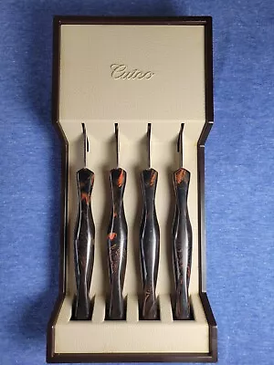 $155 • Buy CUTCO 1759 Serrated Steak Table Knives Brown Orange Swirl Handle Set 4 + Case