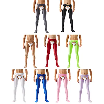 Mens Glossy Compression Pants Hollow Out Tights Trousers Full-Length Pantyhose • £14.99