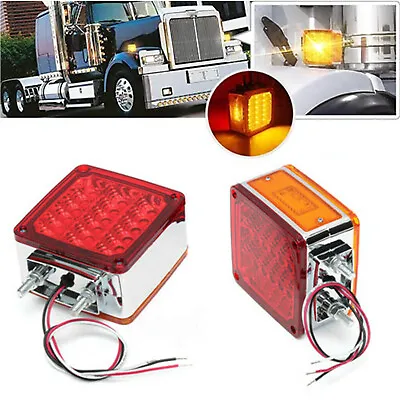 2 Square Dual Face Stud Mount Pedestal Cab Fender Turn Signal Light 39 LED Truck • $41.67