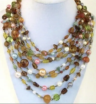 Lia Sophia “Beaumont” Multi-color Beaded 8-Strands Bib Statement Necklace • $12.99