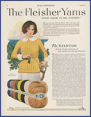 Vintage 1922 FLEISHER YARNS Knitting Crochet Colored Yarn Ephemera 20's Print Ad • $14.95