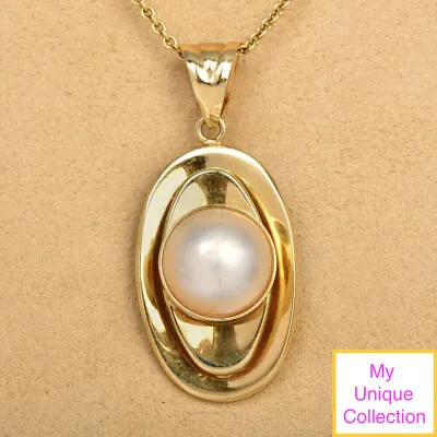 14k Yellow Gold 12mm Mabe Pearl Oval Italian Pendant 5.5 Grams • $270