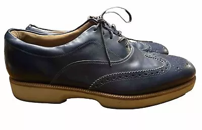 Salvatore Ferragamo Blue Leather Wingtip Oxford Shoes  321102406  Size 9 Wide 2e • $110