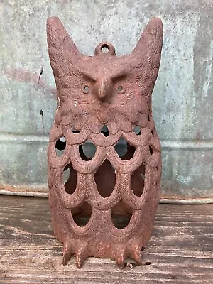 Vintage Cast Iron Owl Hanging Lantern 11”  Garden Decor No Bottom • $65