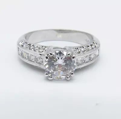 Cubic Zirconia Cocktail Ring Size 9.75 Silver Tone Women Ring - Signed • $24.99