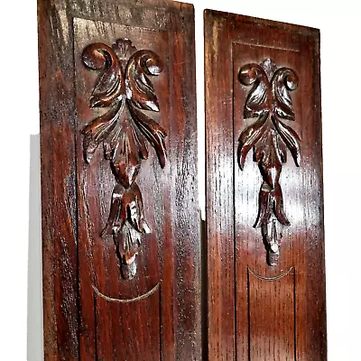 2 Scroll Leaves Wood Carving Panel 19.56 In Antique French Architectural Salvage • $169