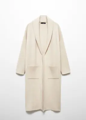 New Mango Oversized Knitted Coat With Pockets Stone Beige Coatigan L Zara • £69.99