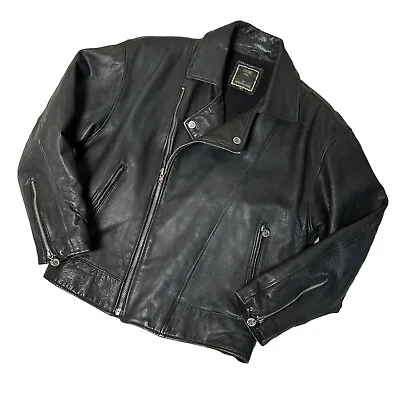 90s Black Leather Biker Jacket Synergy By Morgan Cooper Men’s Vintage Leather • $85