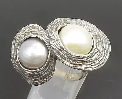 HAGIT GORALI 925 Silver - Vintage Double Cultured Pearl Ring Sz 8.5 - RG25355 • $96.65