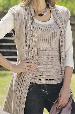 Knitting Pattern To Make Ladies Long Summer Waistcoat & Top Easy Knit DK 32-42  • £2.99