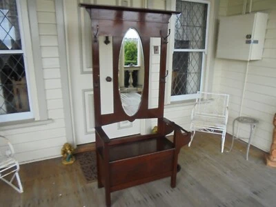 $850 • Buy ANTIQUE AUSTRALIAN BLACKWOOD HALL STAND STORAGE SEAT C1920