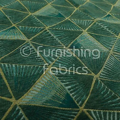 £0.99 • Buy New Triangular Modern Pattern Green Gold Polyester Furnishing Upholstery Fabric