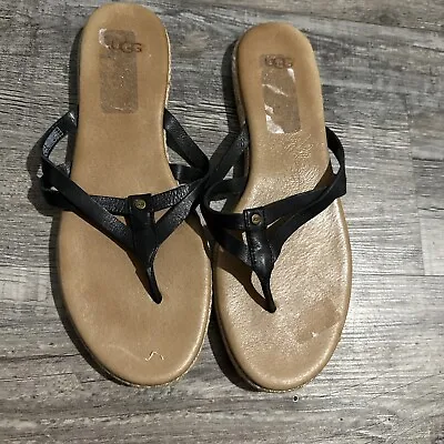 UGG Women Sandal Thong Flip Flop  Strap Leather  Black Size 9 • $25
