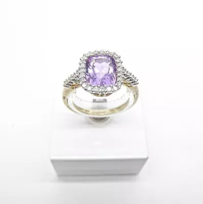 9ct Gold Amethyst & Diamond Ring Hallmarked Size Q With Gift Box • £138