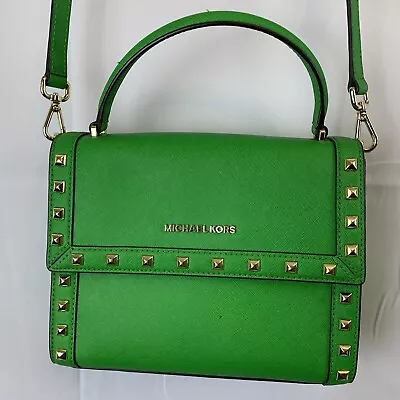 Michael Kors Dillon Crossbody Leather Handbag Palm Green Small Satchel Studded • $80