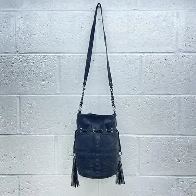 Black Faux Leather Union Jack Handbag Shoulder Bag Tassle Crossbody • £15.49