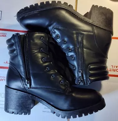 Trentonn Madden Girl 8.5M Black Chunky Ankle Boots Zip 2” Heels Goth Moto • $64.99